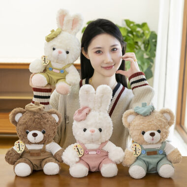 Mocha Teddy Bear Plush Toy with Rabbit Doll Design, Comforting Soft Toy for Kids