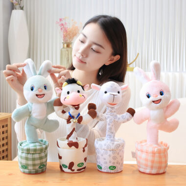 Dancing Animal Plush Toy, Electric Bunny & Cow, Singing & Talking Plush Toy for Kids