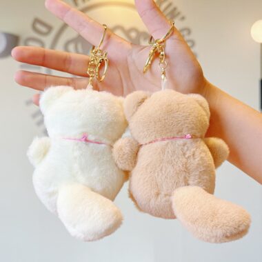 Cute Lucky Cat Soft Toy Plush Keychain with Bell and Embroidered Details