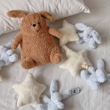  Shy Blue Star Bunny Music Box Plush Toy, Baby Crib Mobile, Soft Lullaby Toy