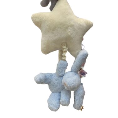  Shy Blue Star Bunny Music Box Plush Toy, Baby Crib Mobile, Soft Lullaby Toy