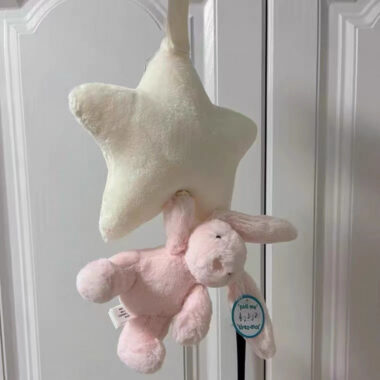  Shy Blue Star Bunny Music Box Plush Toy, Baby Crib Mobile, Soft Lullaby Toy