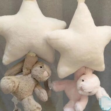  Shy Blue Star Bunny Music Box Plush Toy, Baby Crib Mobile, Soft Lullaby Toy
